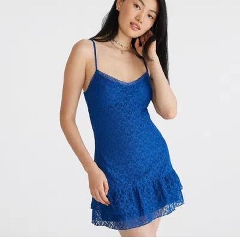 Aeropostale Blue Lace Lined Mini Dress Ruffles